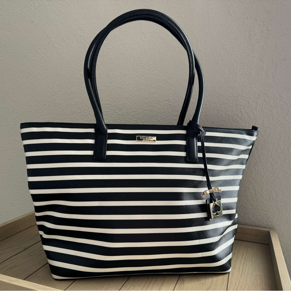 Kate Spade New York Black & White Striped Shoulder Bag